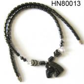 Hematite Horse Pendant Beads Stone Chain Choker Fashion Women Necklace